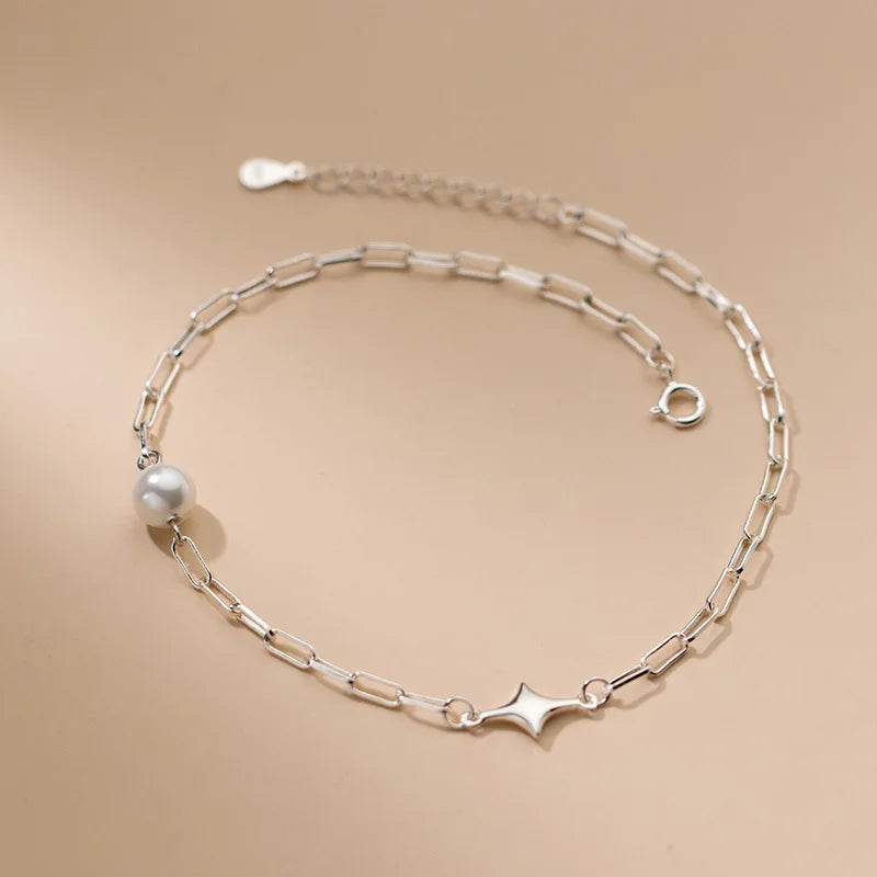 Synthetic Pearl Anklet 925 Sterling Silver Leg Chain Women's Jewelry