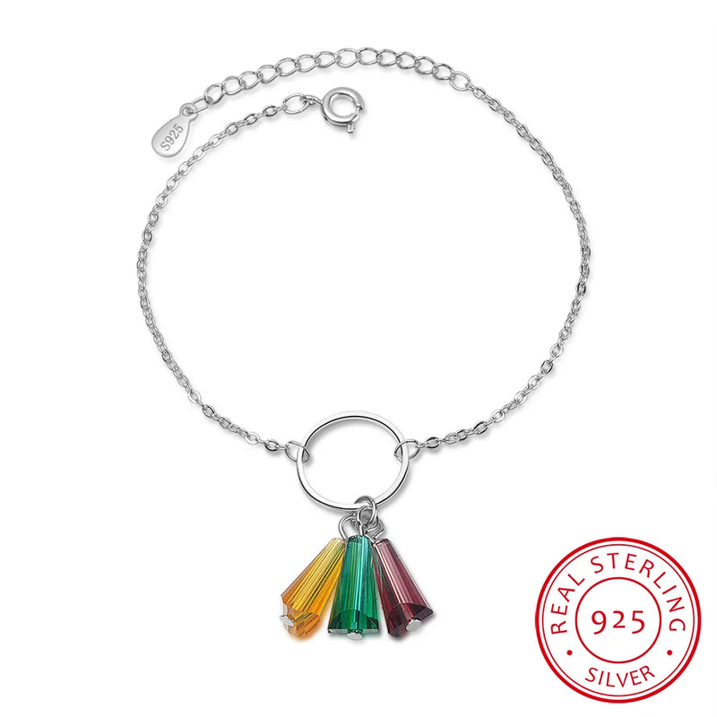 Rainbow Crystal Fan 925 Silver Charm Bracelets Wedding Party Jewelry