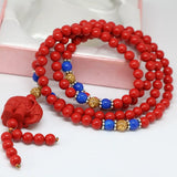 Red Cinnabar 6mm 108 Beads Bracelet Elephant Pendant DIY Bracelet B804