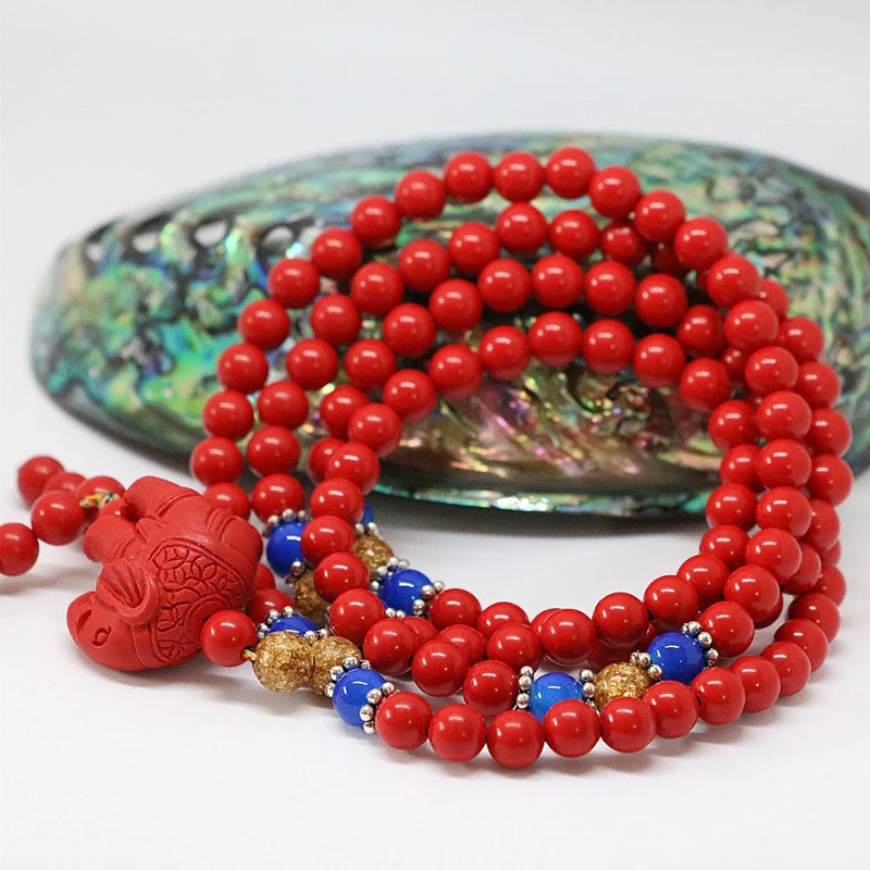 Red Cinnabar 6mm 108 Beads Bracelet Elephant Pendant DIY Bracelet B804