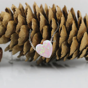 Sterling Silver Opal Heart Pendant Necklace for Women