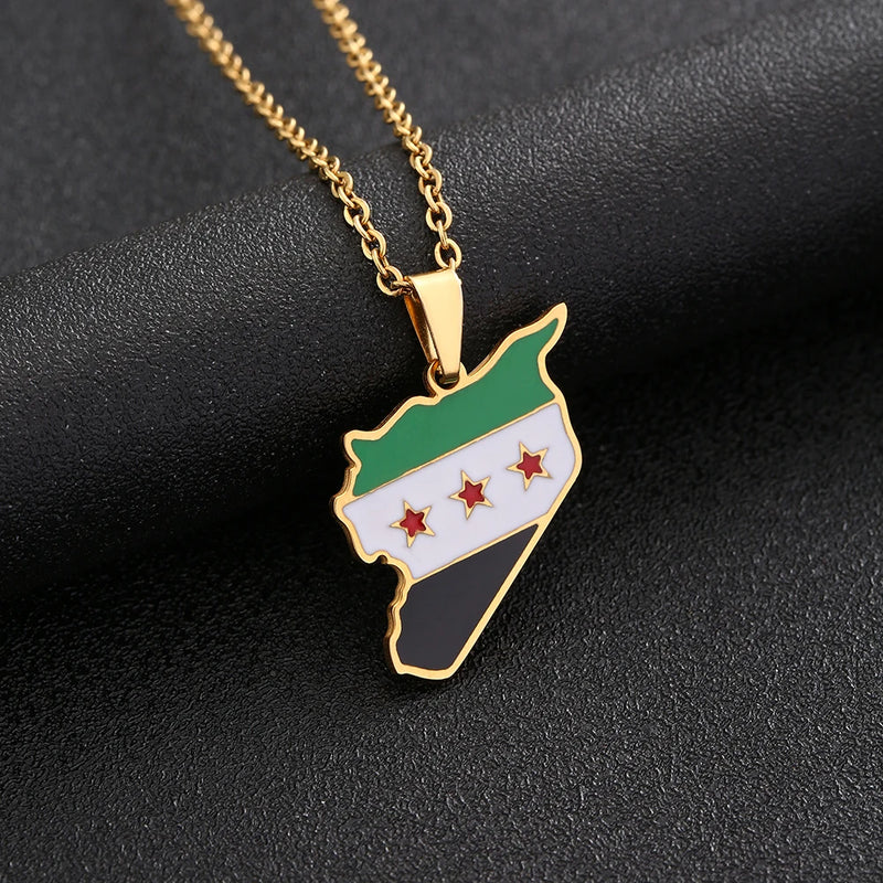 Syria Flag Pendant Necklace Stainless Steel Charm Choker Syrians Jewelry