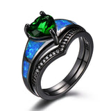 Couple Wedding Rings Heart Cut Green Cz Titanium Steel Mens Band