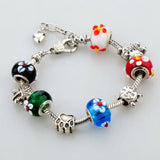 European Multicolor Flower Glass Bead Bracelet DIY Snake Chain Jewelry