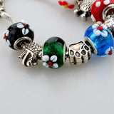European Multicolor Flower Glass Bead Bracelet DIY Snake Chain Jewelry