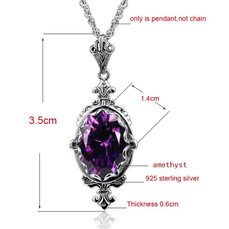 Szjinao Silver 925 Real Amethyst Stone Necklace Pendant for Woman