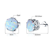 Szjinao 925 Silver Opal Stud Earrings Round Banquet Birthday Gift Jewelry
