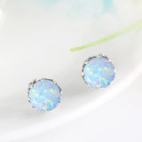 Szjinao 925 Silver Opal Stud Earrings Round Banquet Birthday Gift Jewelry