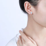 Szjinao 925 Silver Opal Stud Earrings Round Banquet Birthday Gift Jewelry