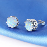 Szjinao 925 Silver Opal Stud Earrings Round Banquet Birthday Gift Jewelry