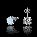 Szjinao 925 Silver Opal Stud Earrings Round Banquet Birthday Gift Jewelry