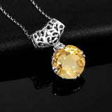 925 Silver Necklace Citrine Pendant Round Gemstone Female Jewelry
