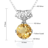 925 Silver Necklace Citrine Pendant Round Gemstone Female Jewelry