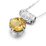 925 Silver Necklace Citrine Pendant Round Gemstone Female Jewelry