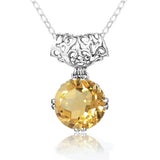 925 Silver Necklace Citrine Pendant Round Gemstone Female Jewelry