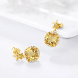 Szjinao 14K Citrine Stud Earrings 925 Silver Jewelry for Women