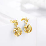 Szjinao 14K Citrine Stud Earrings 925 Silver Jewelry for Women