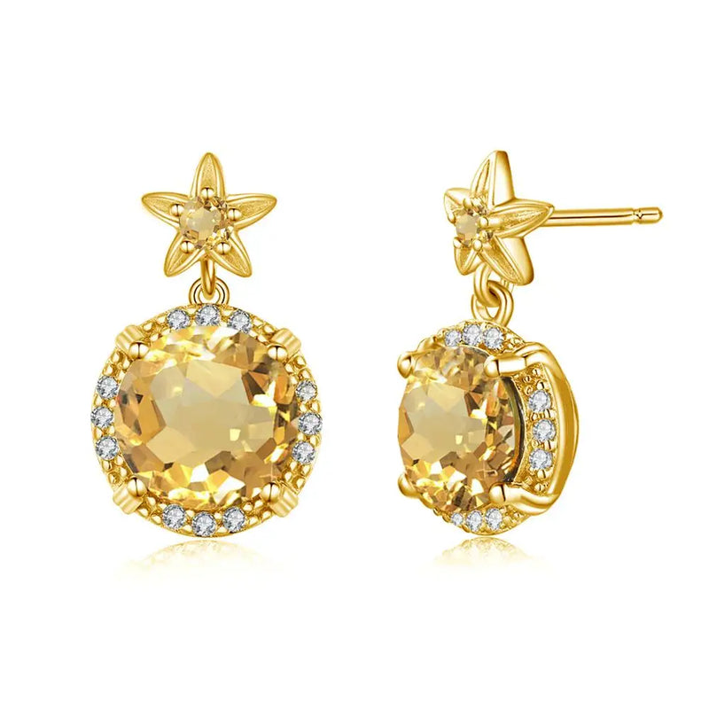 Szjinao 14K Citrine Stud Earrings 925 Silver Jewelry for Women