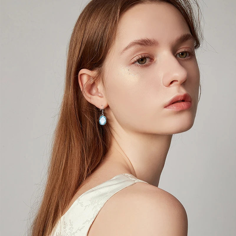 Vintage Aquamarine 925 Silver Earring Drop for Women Anniversary