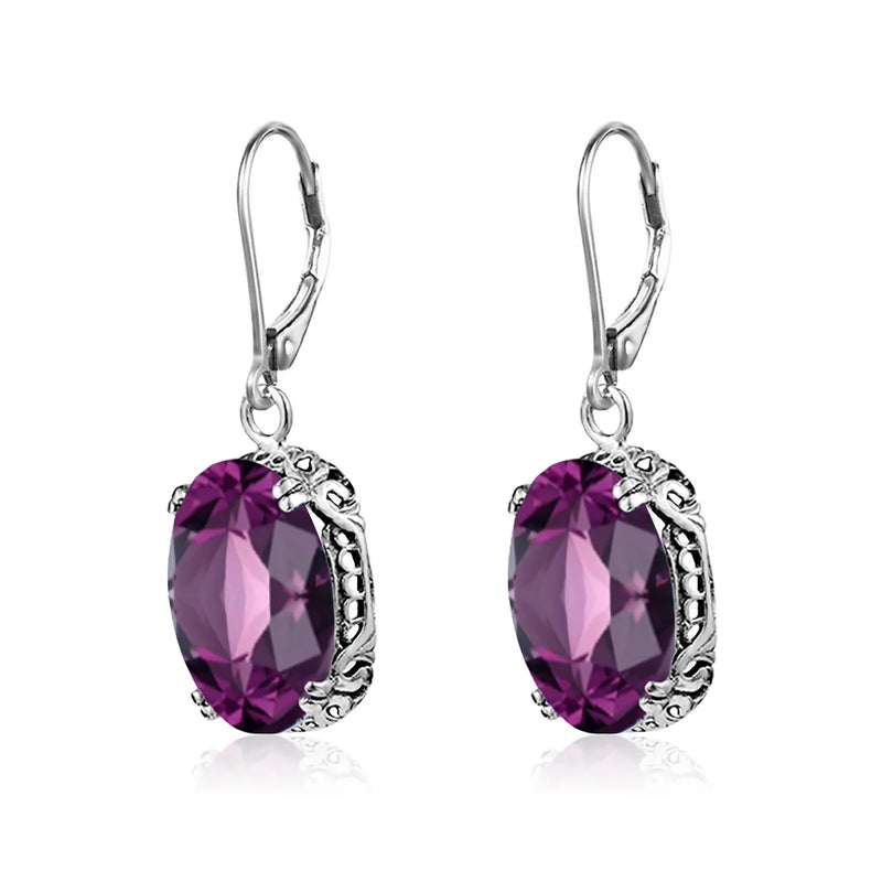 Vintage Aquamarine 925 Silver Earring Drop for Women Anniversary