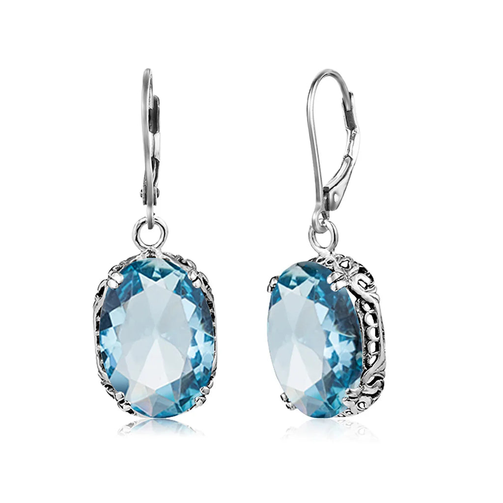 Vintage Aquamarine 925 Silver Earring Drop for Women Anniversary