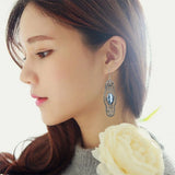 Szjinao Aquamarine Earrings 925 Sterling Silver Dangle Flower Vintage Jewelry