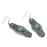 Szjinao Aquamarine Earrings 925 Sterling Silver Dangle Flower Vintage Jewelry