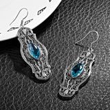 Szjinao Aquamarine Earrings 925 Sterling Silver Dangle Flower Vintage Jewelry