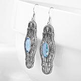 Szjinao Aquamarine Earrings 925 Sterling Silver Dangle Flower Vintage Jewelry