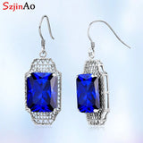 Szjinao Natural Sapphire Earrings 925 Silver Drop Women Party Charms