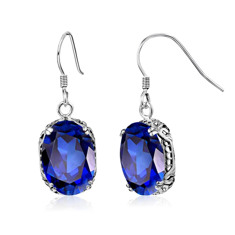 Szjinao Natural Sapphire Earrings Silver 925 for Women