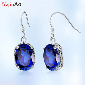 Szjinao Natural Sapphire Earrings Silver 925 for Women