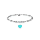 925 Sterling Silver Heart Love Pendant Beaded Bracelet for Women