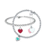 925 Sterling Silver Heart Love Pendant Beaded Bracelet for Women