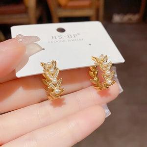 Temperament Zircon Wheat Ear Pearl Earrings