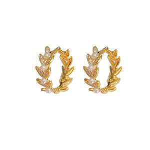 Temperament Zircon Wheat Ear Pearl Earrings