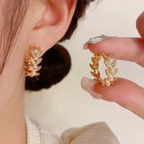 Temperament Zircon Wheat Ear Pearl Earrings