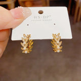 Temperament Zircon Wheat Ear Pearl Earrings