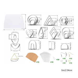 Polymer Clay Cutters Set - 27 Pcs Geometric Shapes with Earring Cards and Hooks