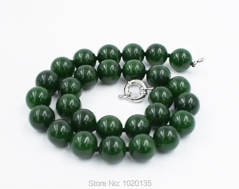 Natural 14mm Taiwan Green Jade Round Beads 17" Necklace
