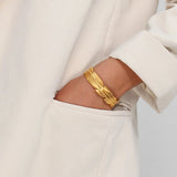 Vintage Feather Leaf Bangle Bracelets Stainless Steel 18k Plated Cuff