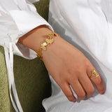Vintage Feather Leaf Bangle Bracelets Stainless Steel 18k Plated Cuff