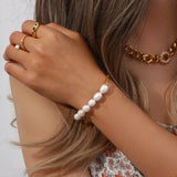 Stainless Steel 18K Plated Chain Freshwater Pearl Bracelet for Women
