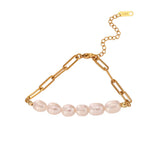 Stainless Steel 18K Plated Chain Freshwater Pearl Bracelet for Women
