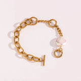 Baroque Pearl Stainless Steel Bracelet 18K Plated Bangle