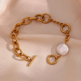 Baroque Pearl Stainless Steel Bracelet 18K Plated Bangle