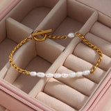 Baroque Pearl Stainless Steel Bracelet Bangle for Women