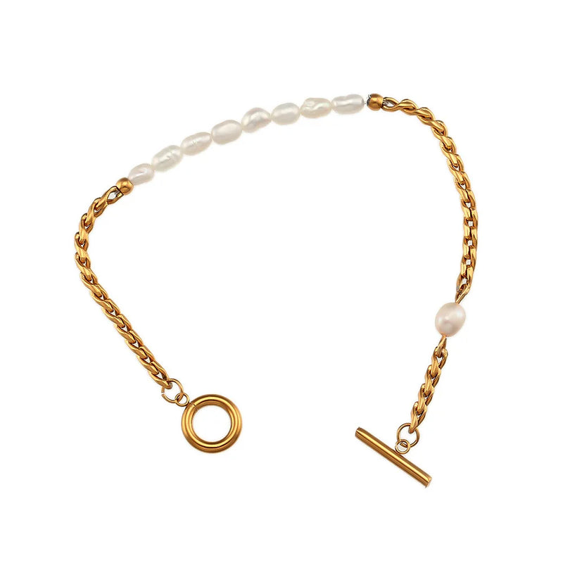 Baroque Pearl Stainless Steel Bracelet Bangle for Women