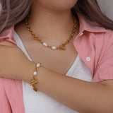 Freshwater Pearl Chain Necklace Stainless Steel Bar Clasp