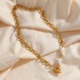 Freshwater Pearl Chain Necklace Stainless Steel Bar Clasp